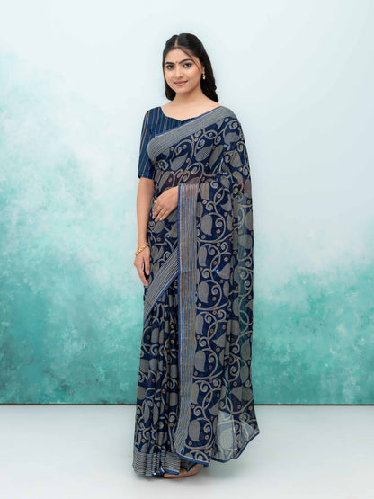 Navy Blue Georgette Saree
