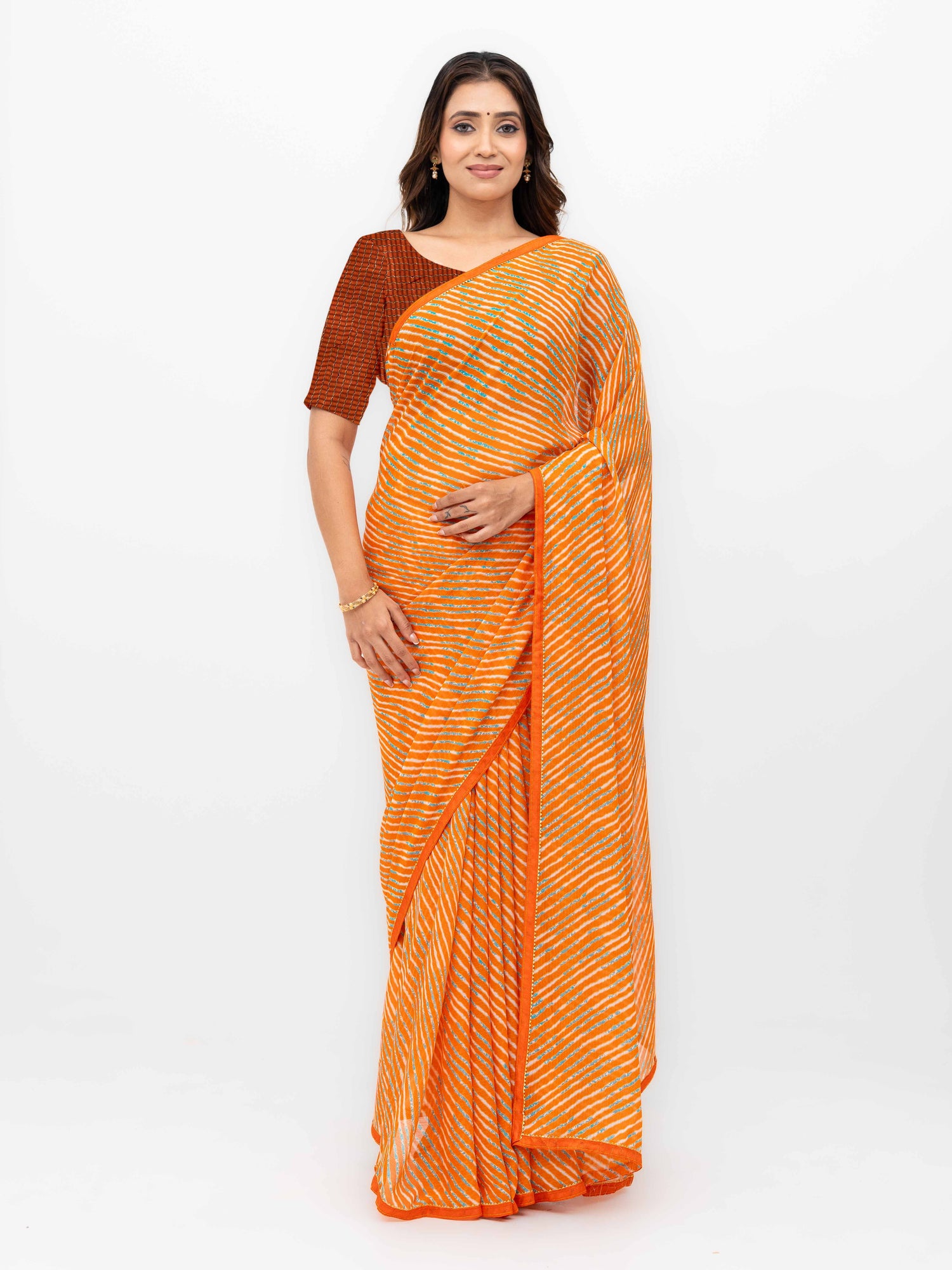 Orange Georgette Leheriya Saree