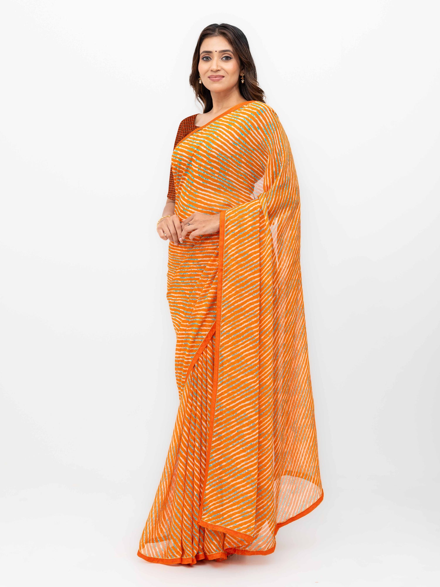 Orange Georgette Leheriya Saree