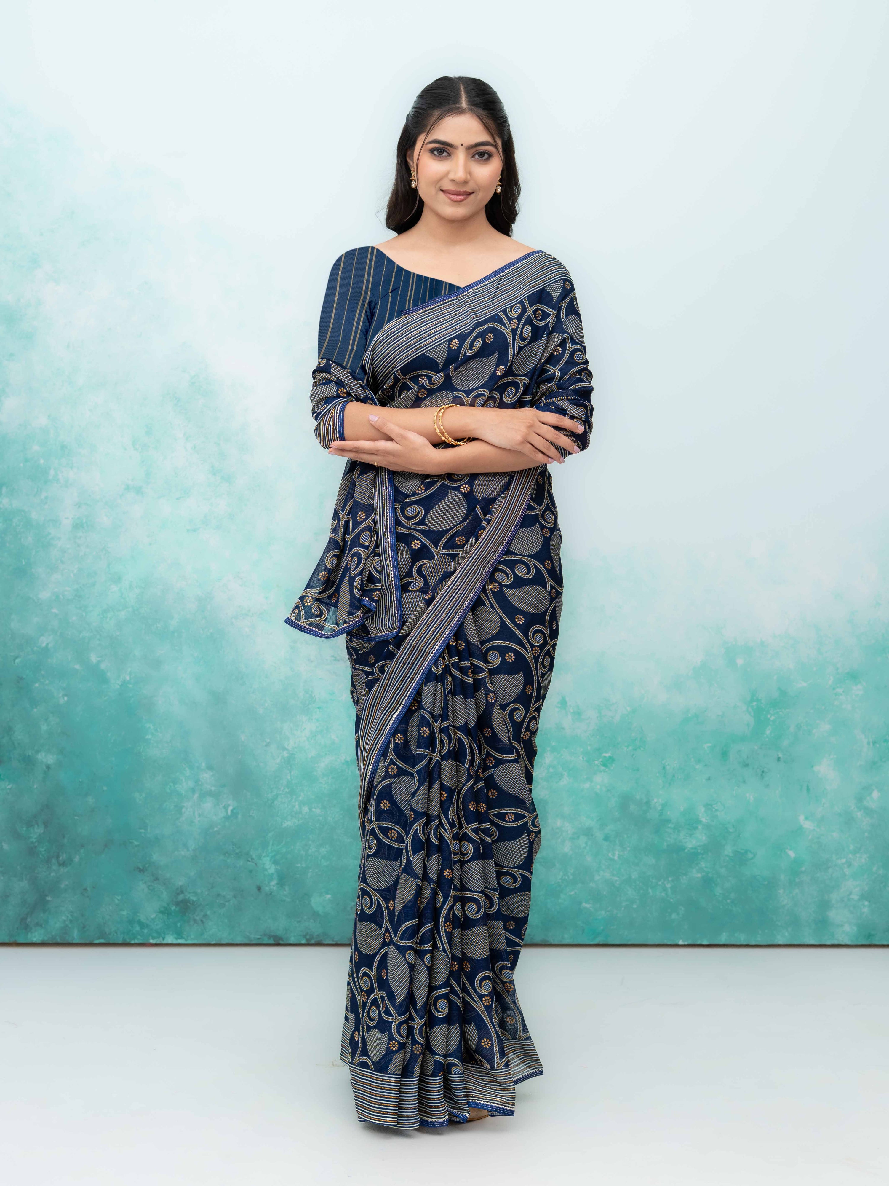 Navy Blue Georgette Saree