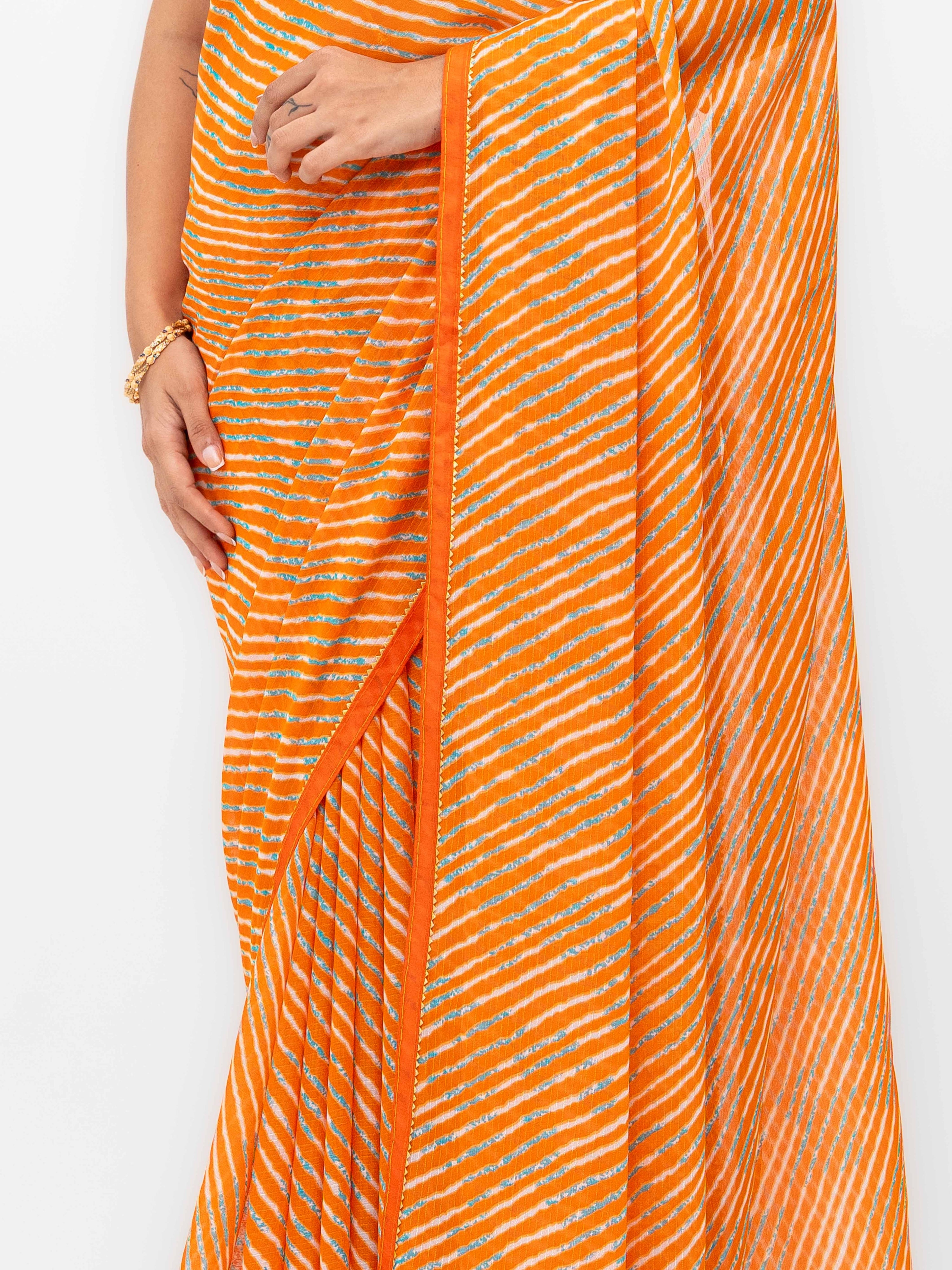 Orange Georgette Leheriya Saree