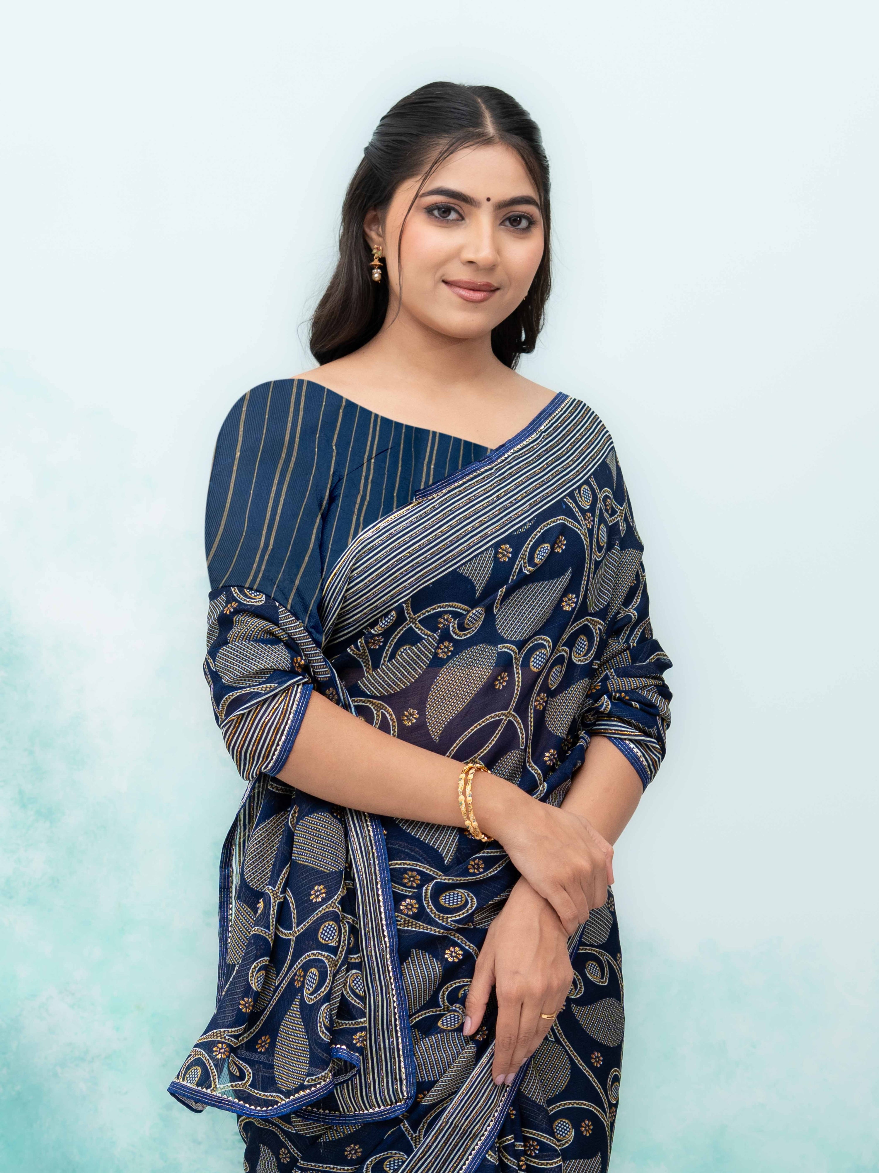 Navy Blue Georgette Saree