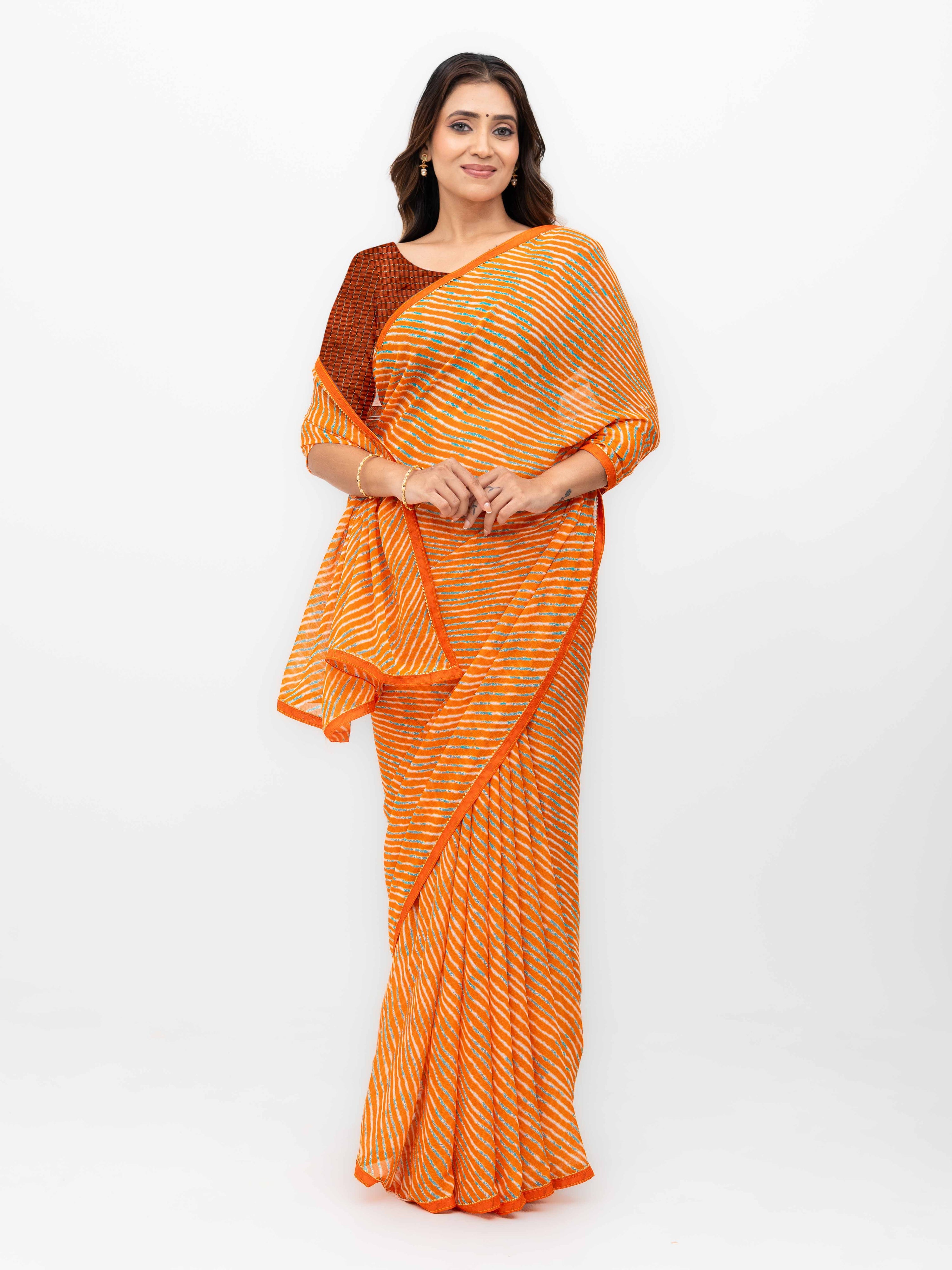 Orange Georgette Leheriya Saree