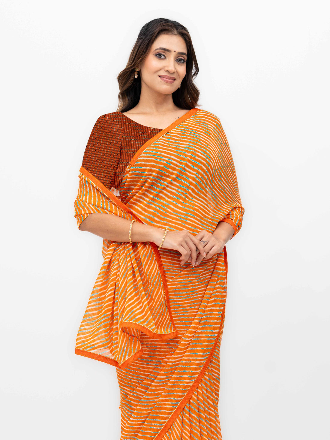 Orange Georgette Leheriya Saree