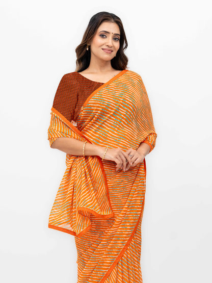 Orange Georgette Leheriya Saree