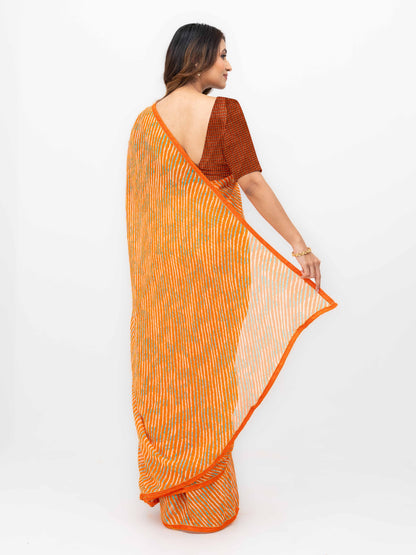 Orange Georgette Leheriya Saree