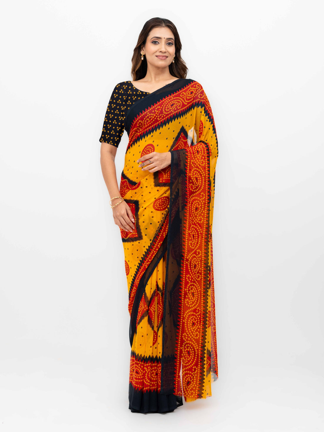 Yellow Georgette Chiffon Saree