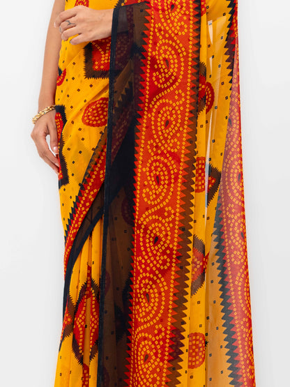 Yellow Georgette Chiffon Saree
