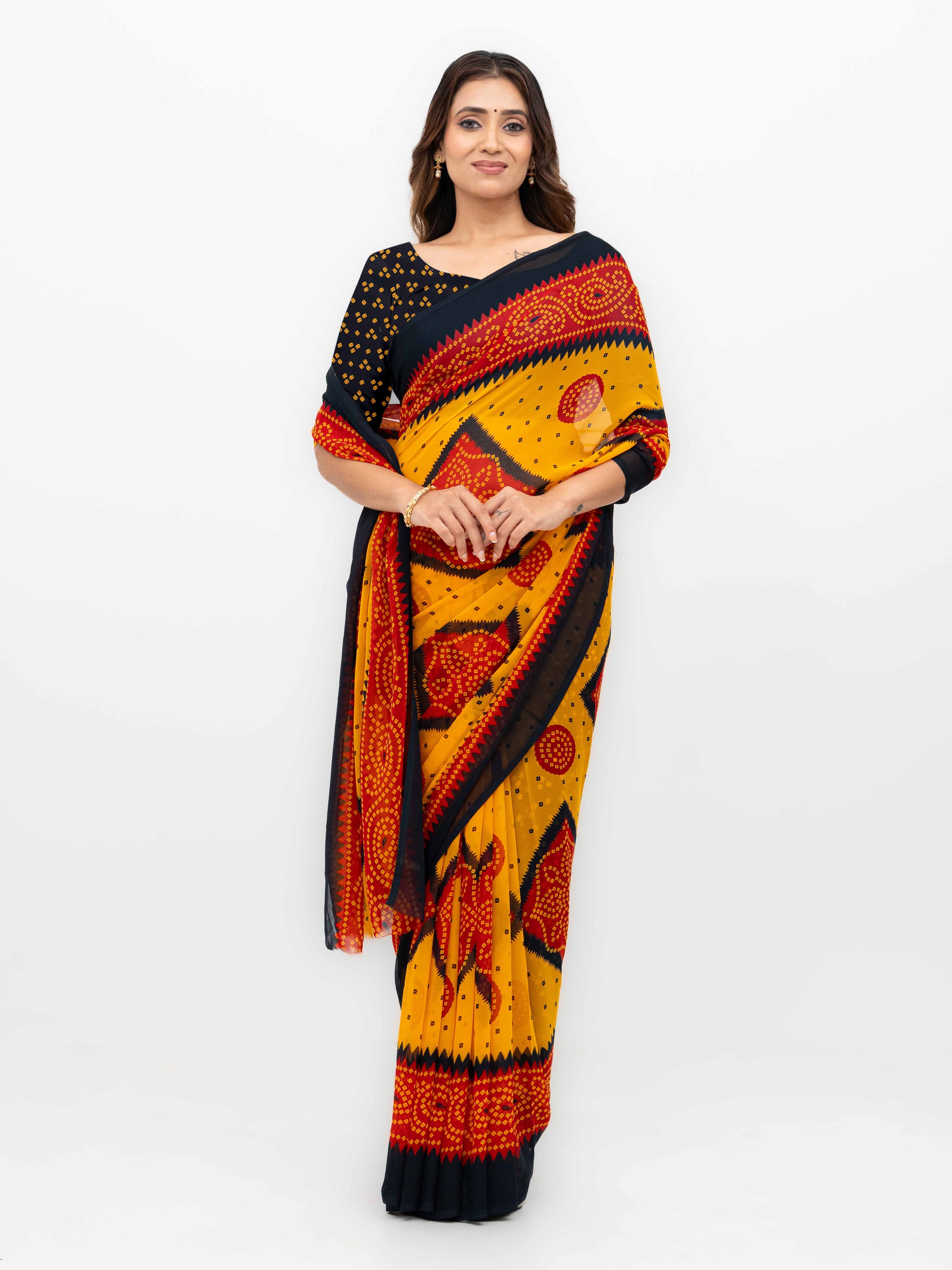 Yellow Georgette Chiffon Saree
