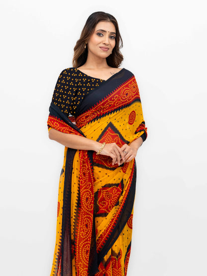 Yellow Georgette Chiffon Saree