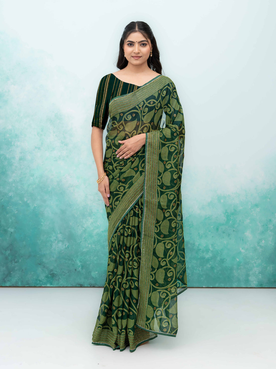 Dark Green Georgette Saree