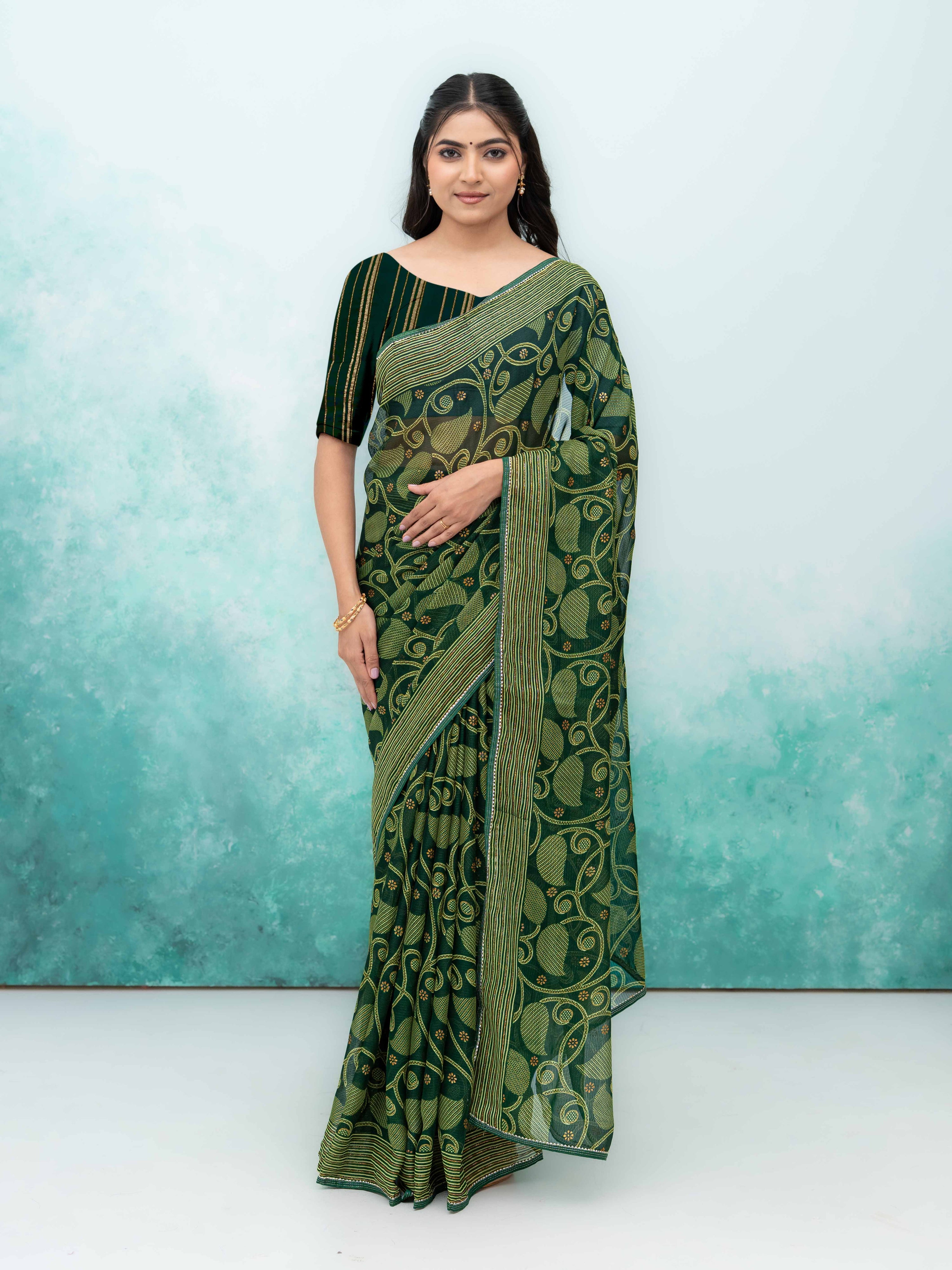 Dark Green Georgette Saree
