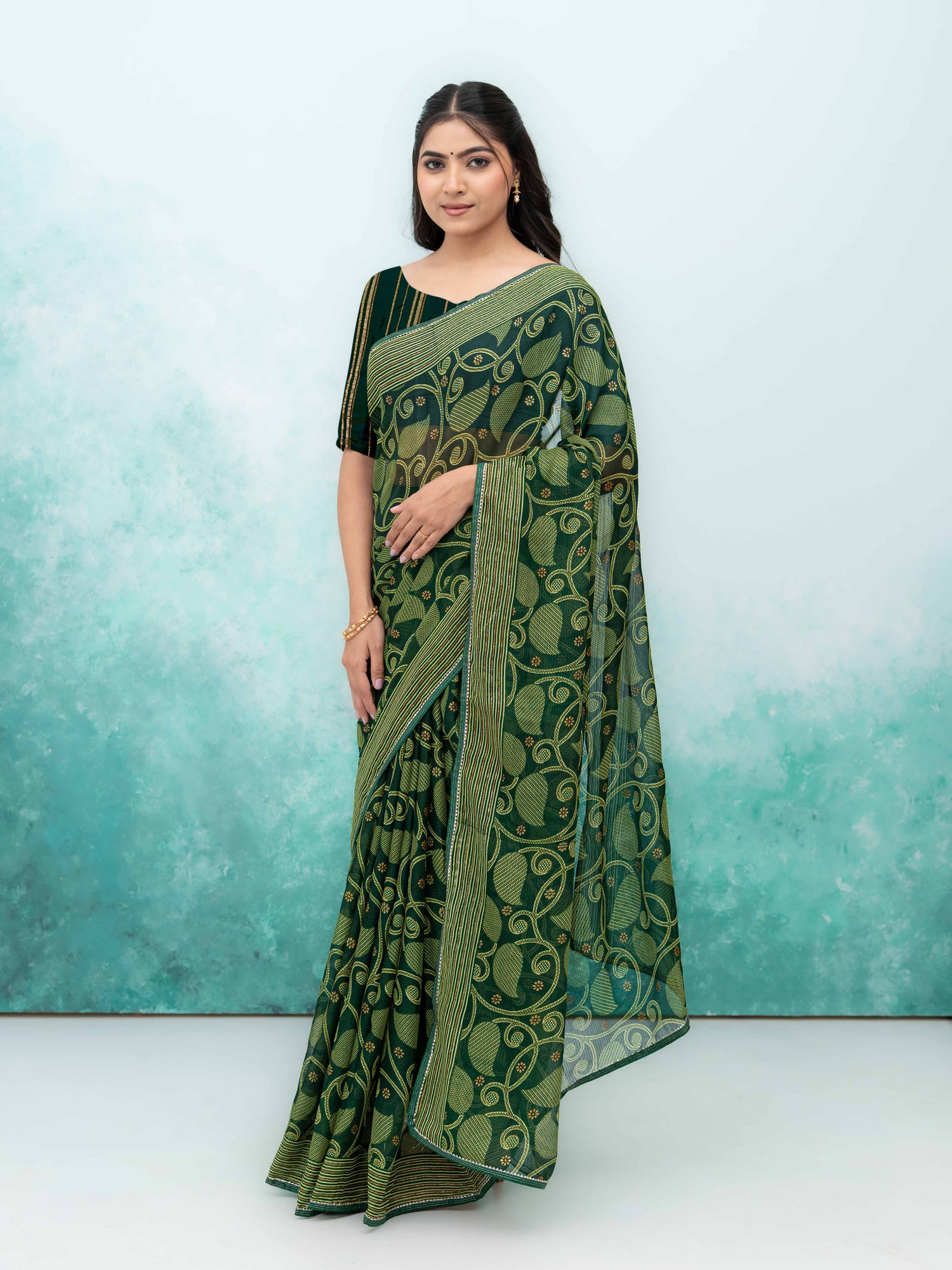 Dark Green Georgette Saree