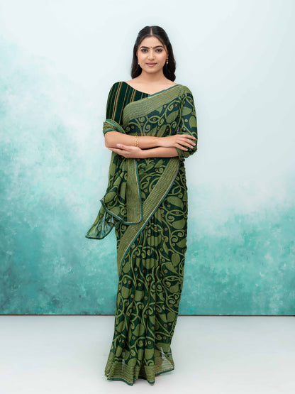 Dark Green Georgette Saree