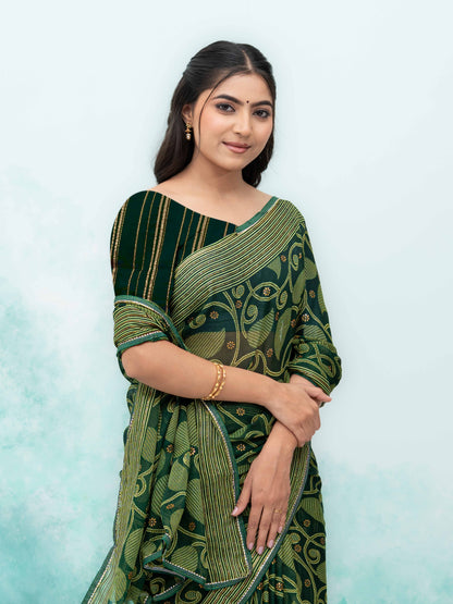 Dark Green Georgette Saree
