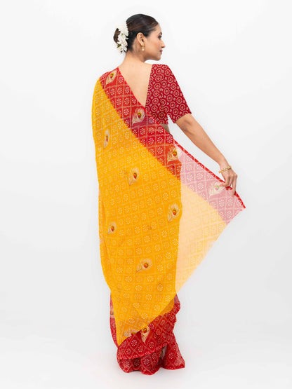 Yellow With Red Georgette Saree