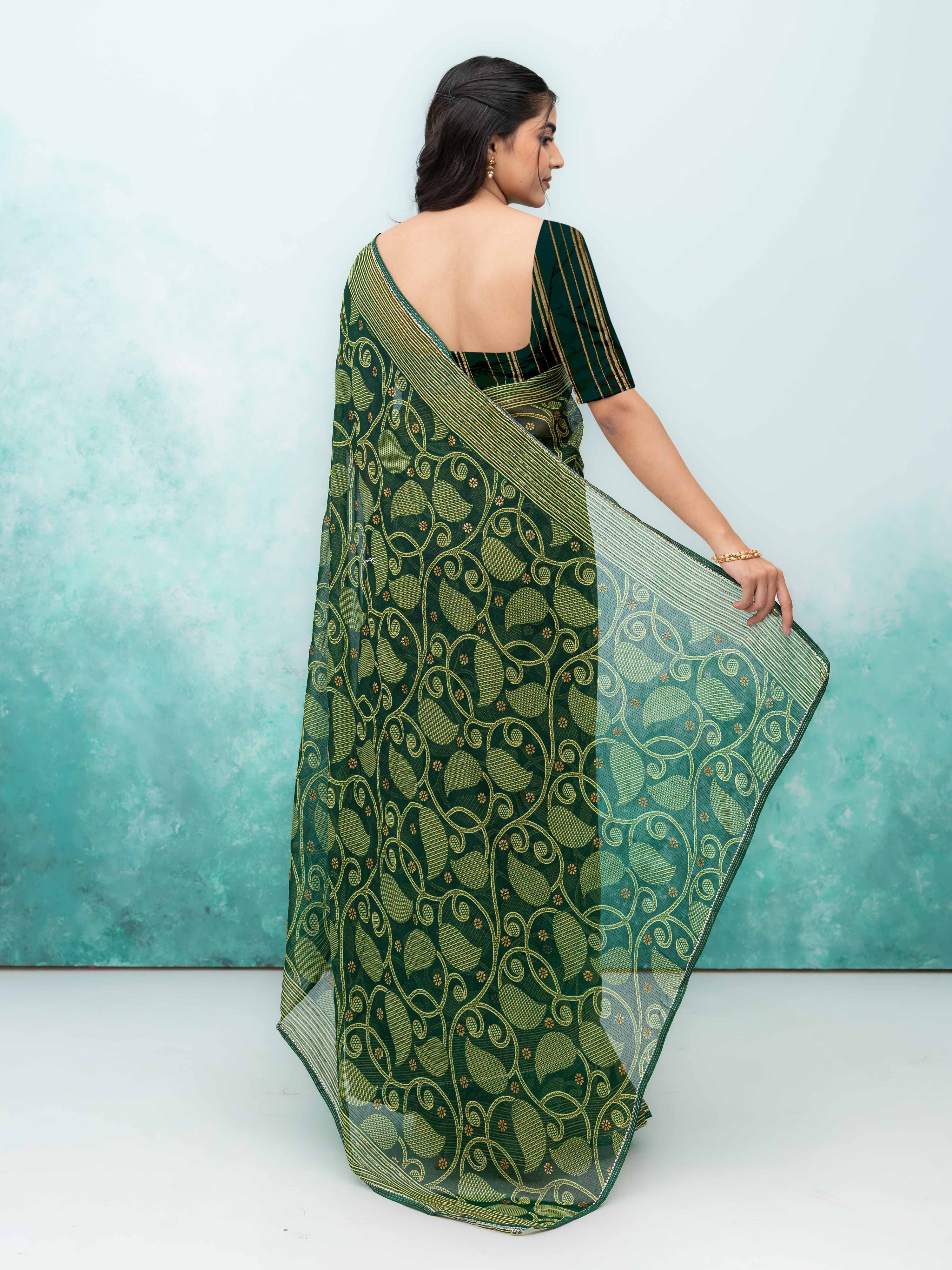 Dark Green Georgette Saree
