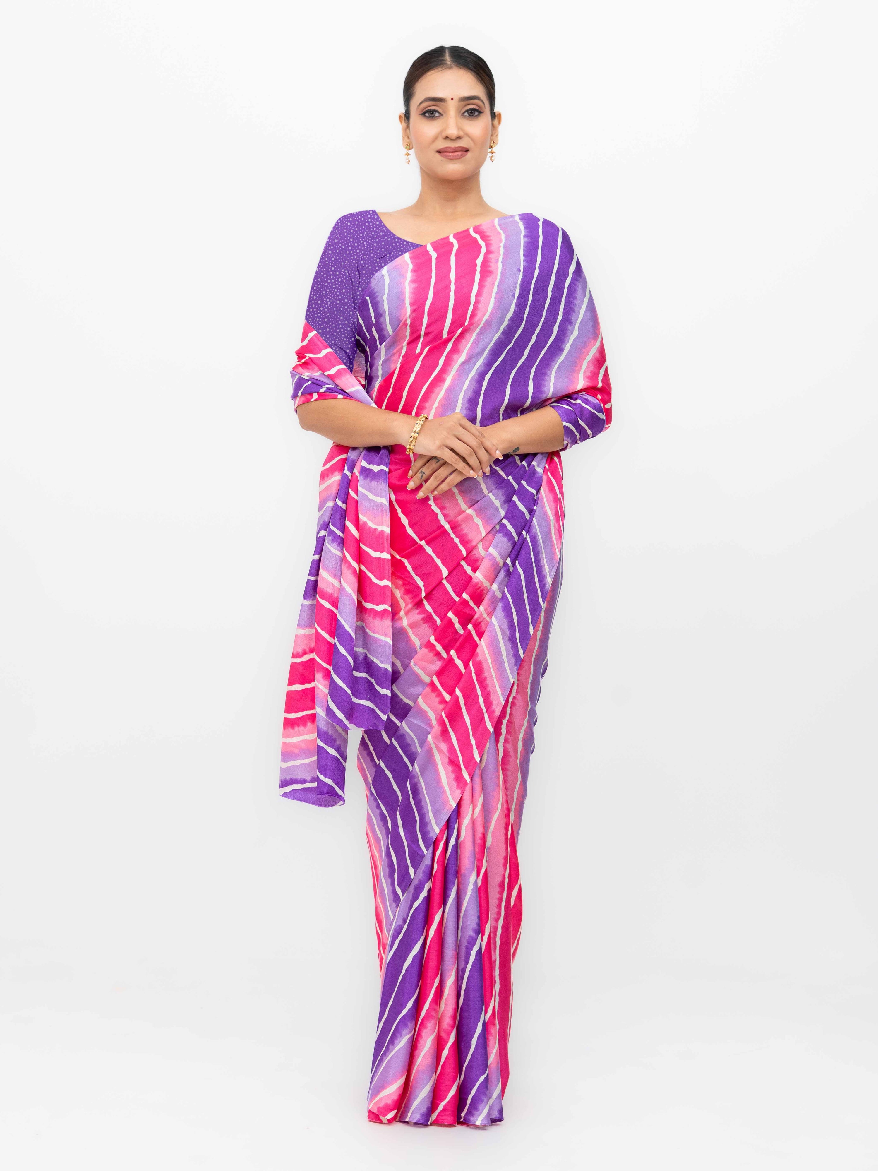 Purple &amp; Pink Coral Silk Saree