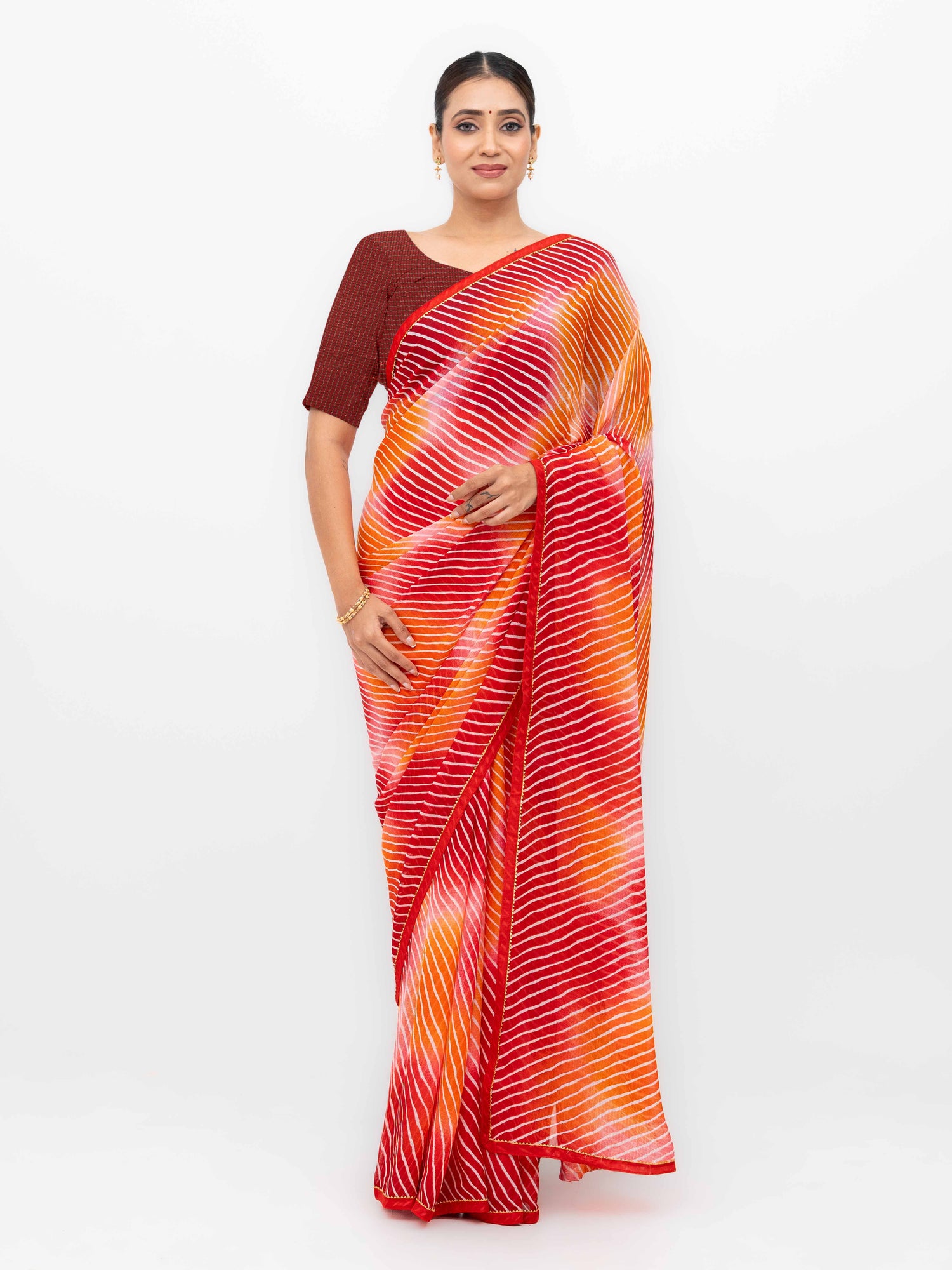 Red &amp; Pink Georgette Leheriya Saree