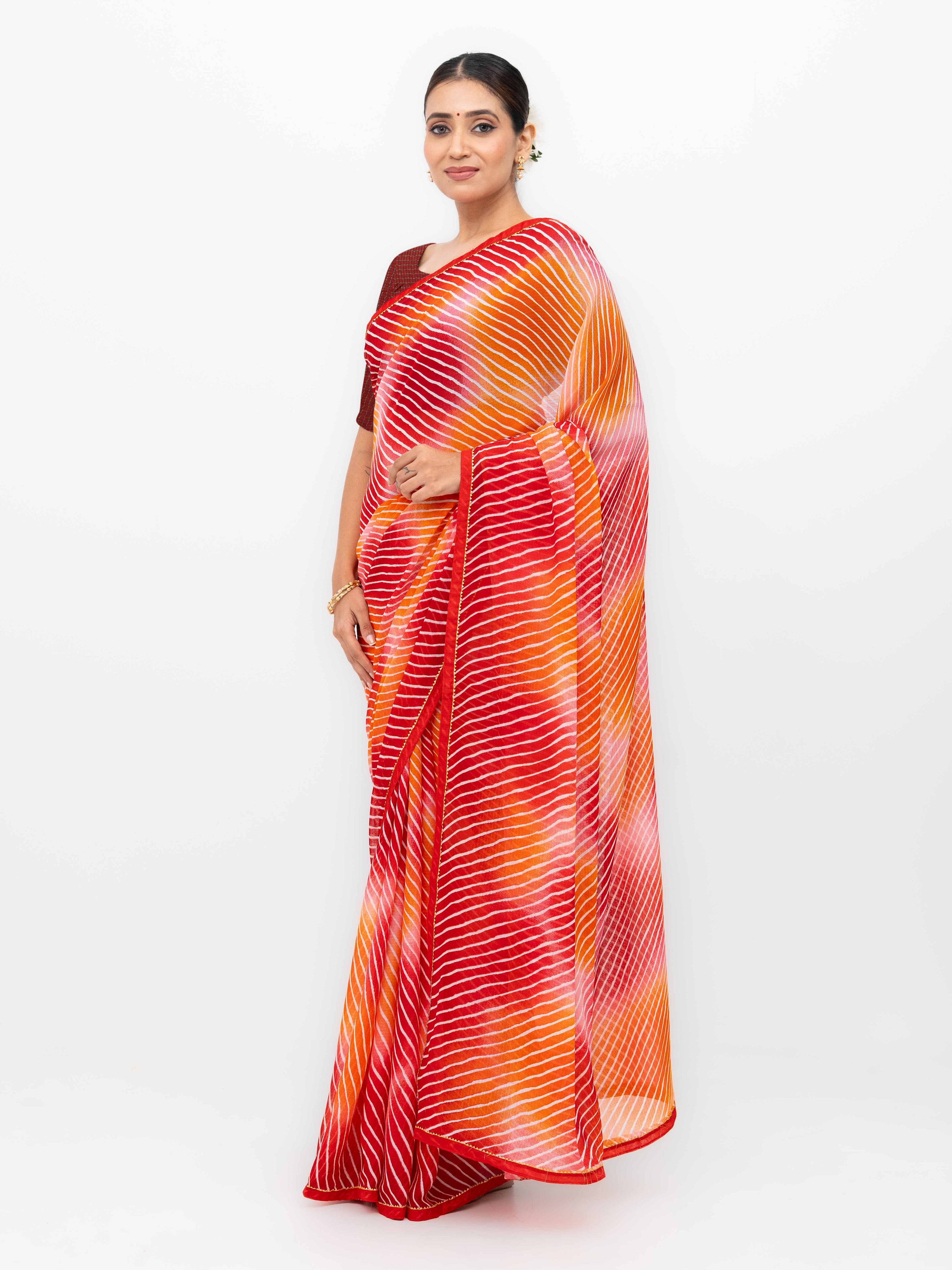Red &amp; Pink Georgette Leheriya Saree