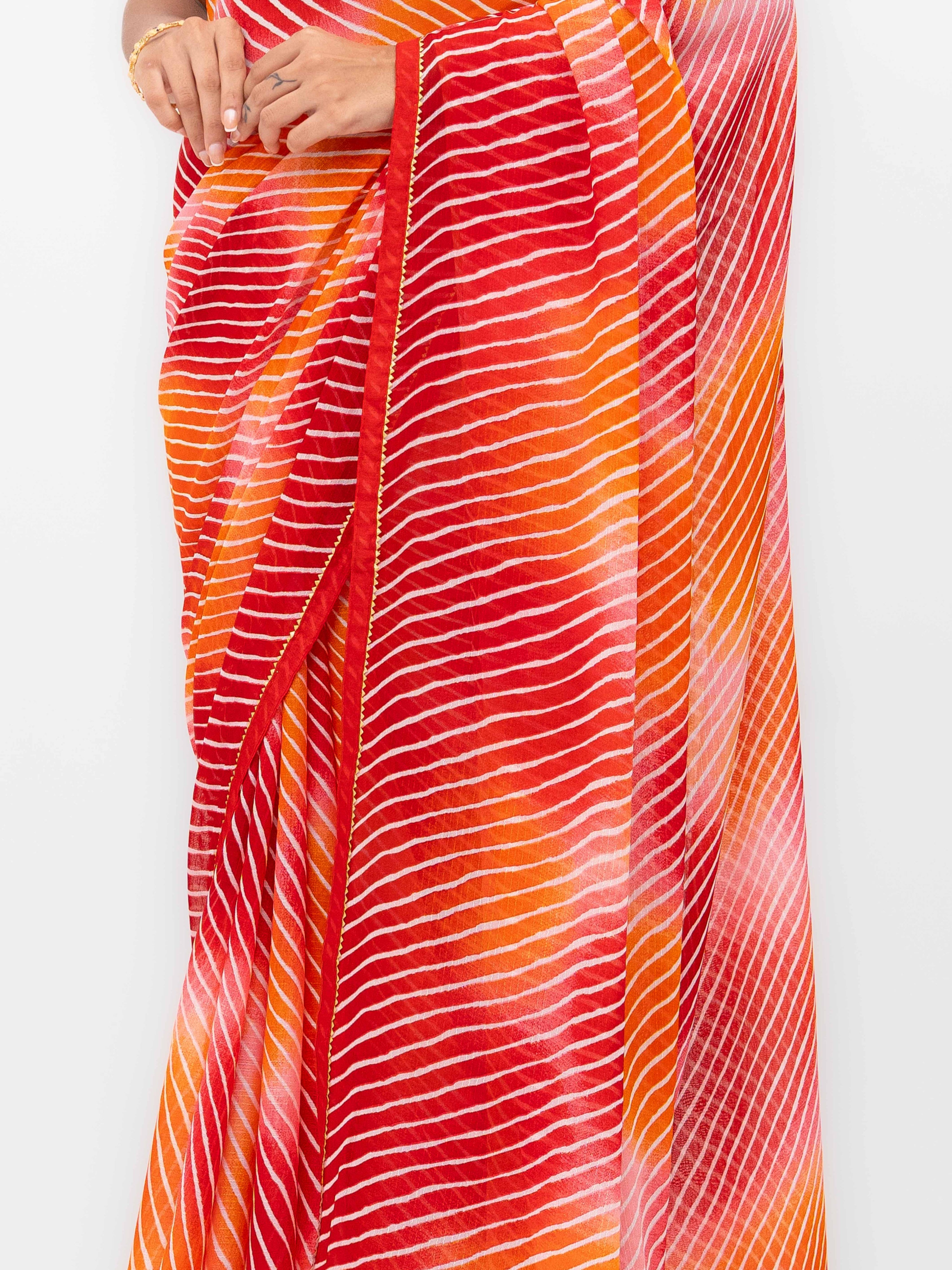 Red &amp; Pink Georgette Leheriya Saree