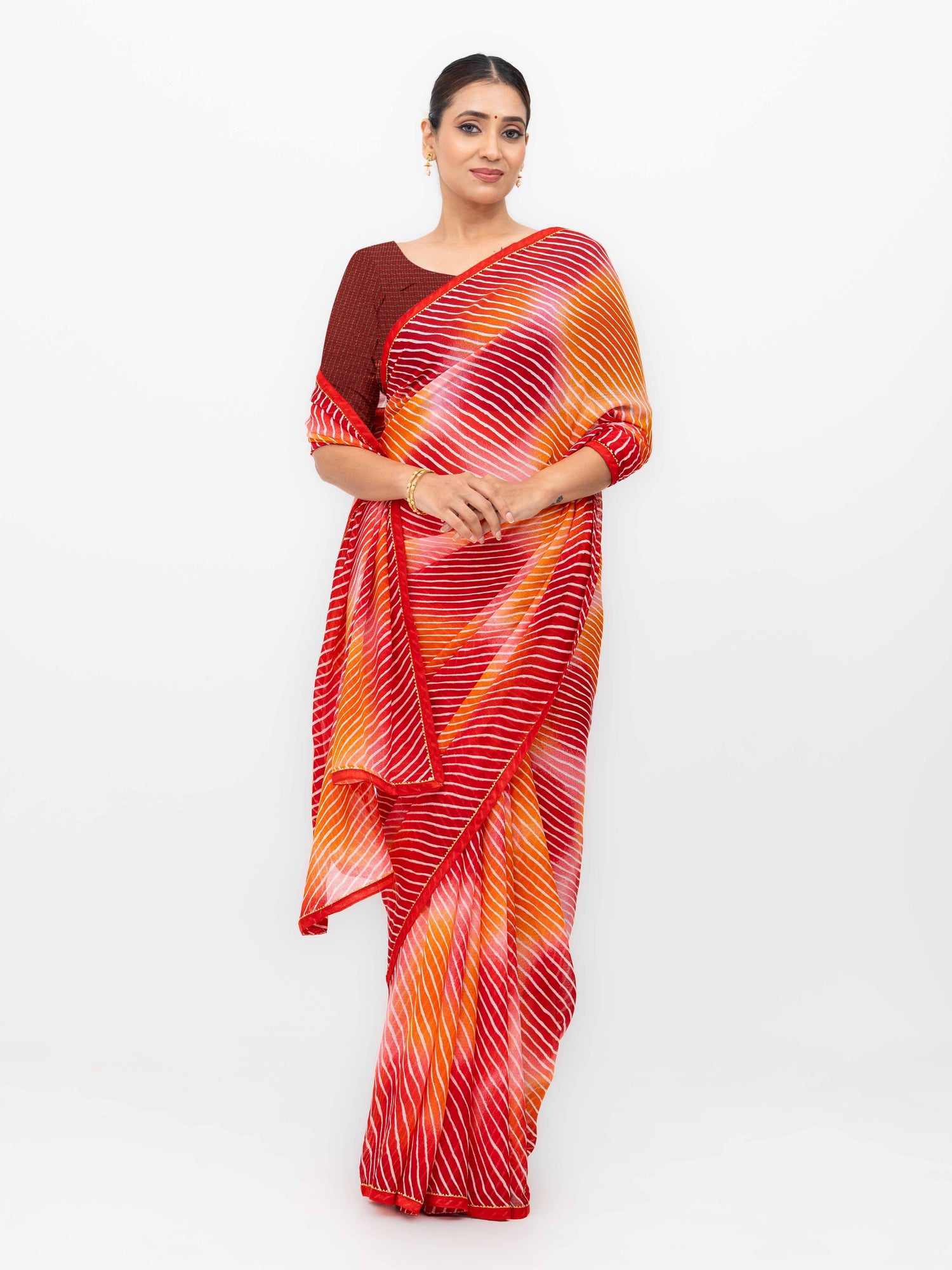 Red &amp; Pink Georgette Leheriya Saree