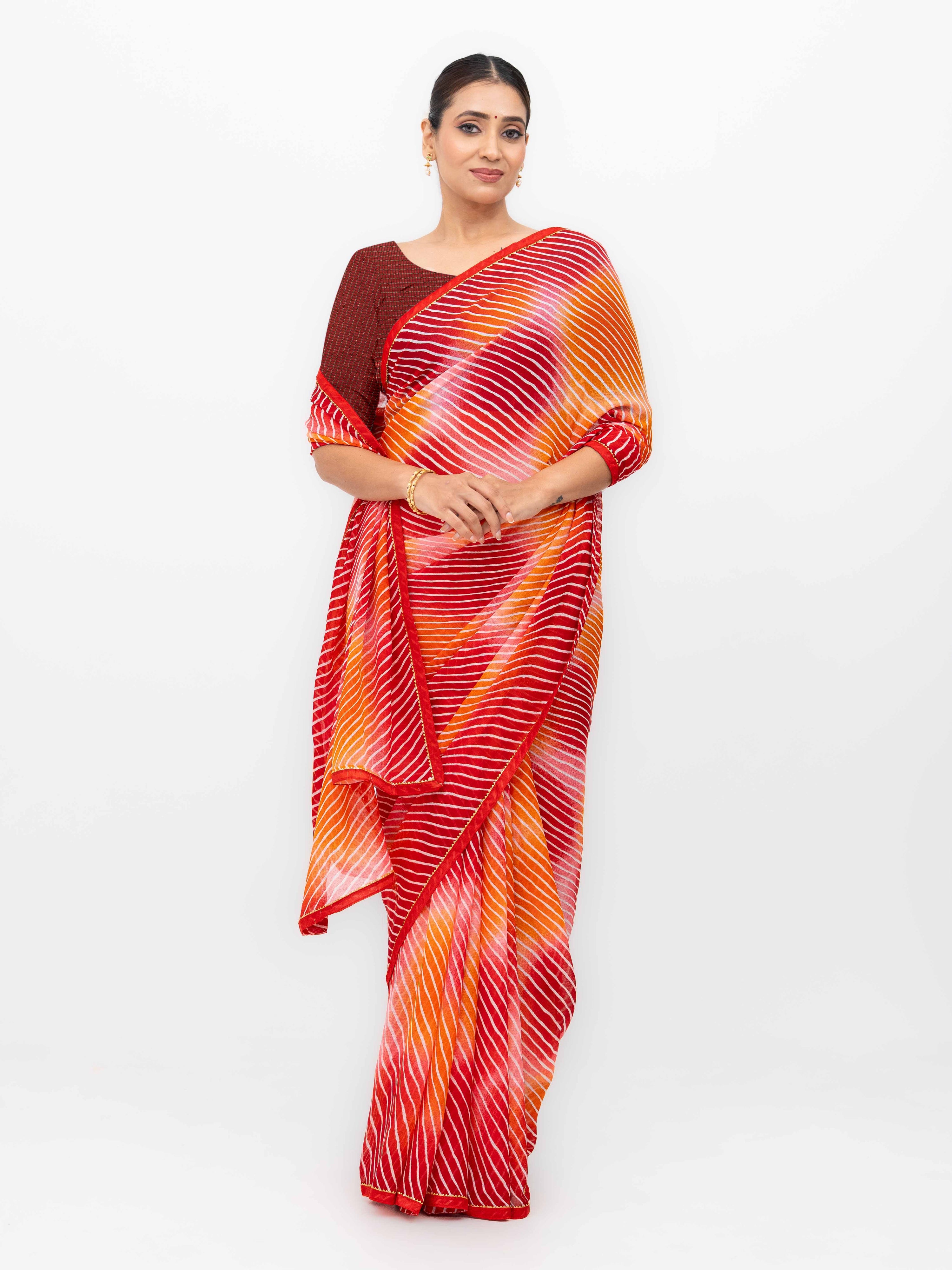 Red &amp; Pink Georgette Leheriya Saree