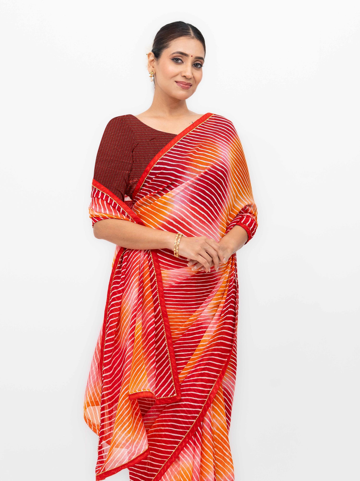 Red &amp; Pink Georgette Leheriya Saree
