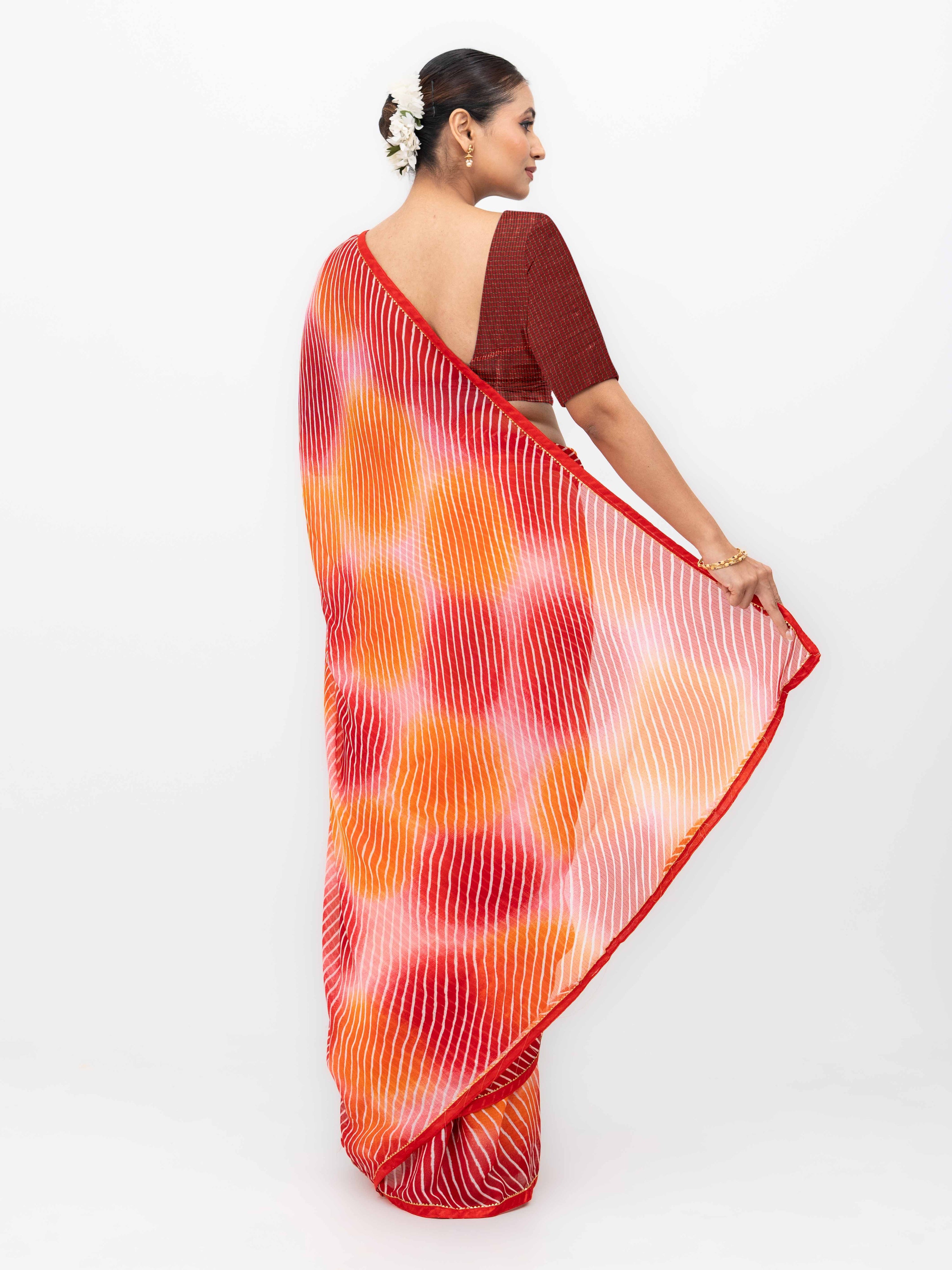 Red &amp; Pink Georgette Leheriya Saree