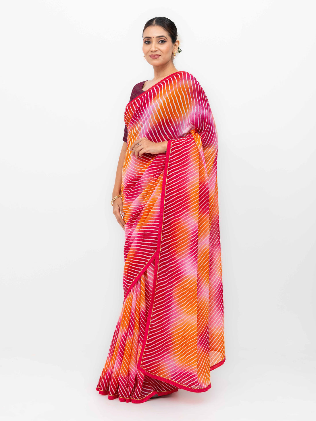 Pink &amp; Red Georgette Leheriya Saree