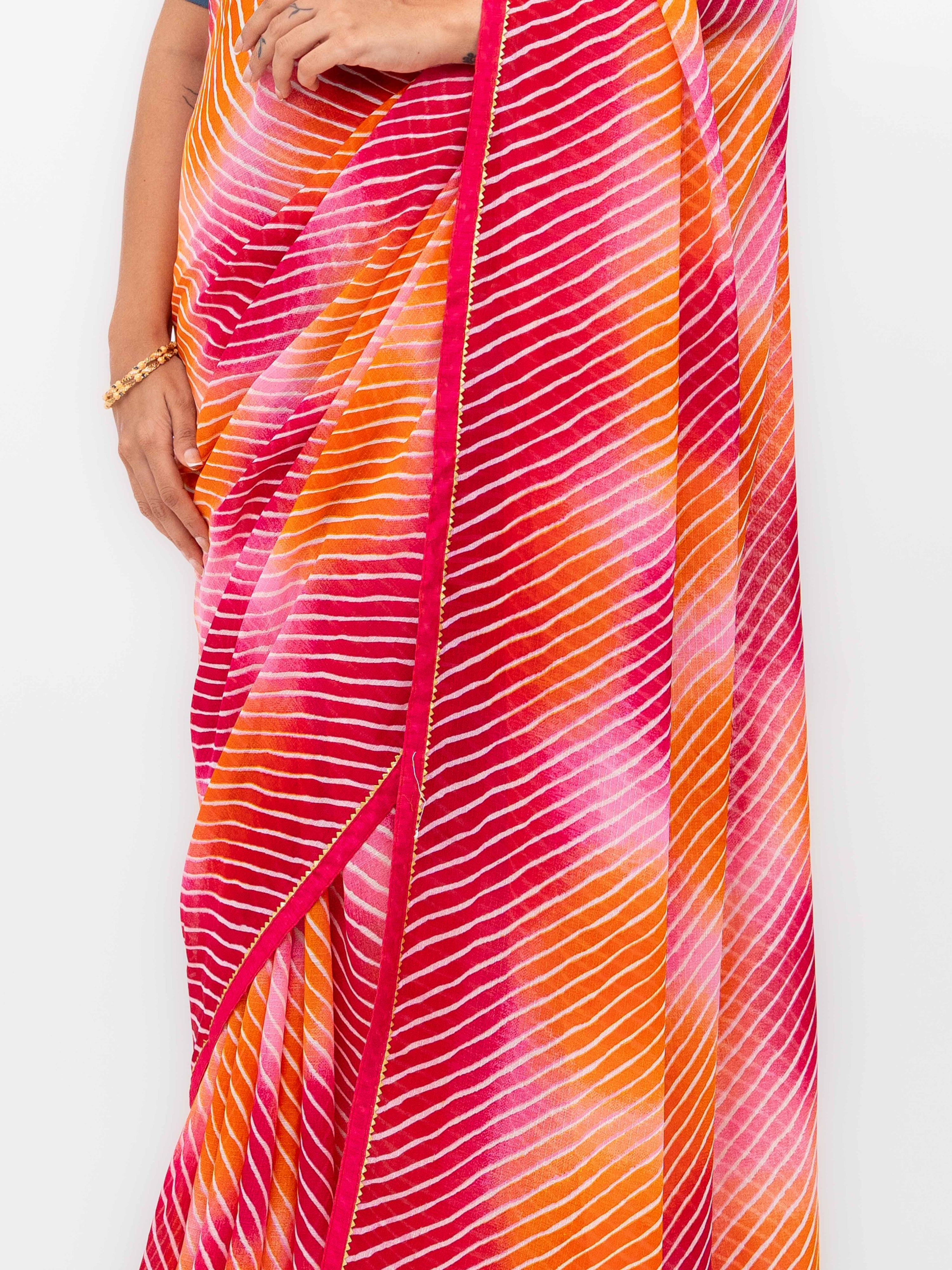 Pink &amp; Red Georgette Leheriya Saree