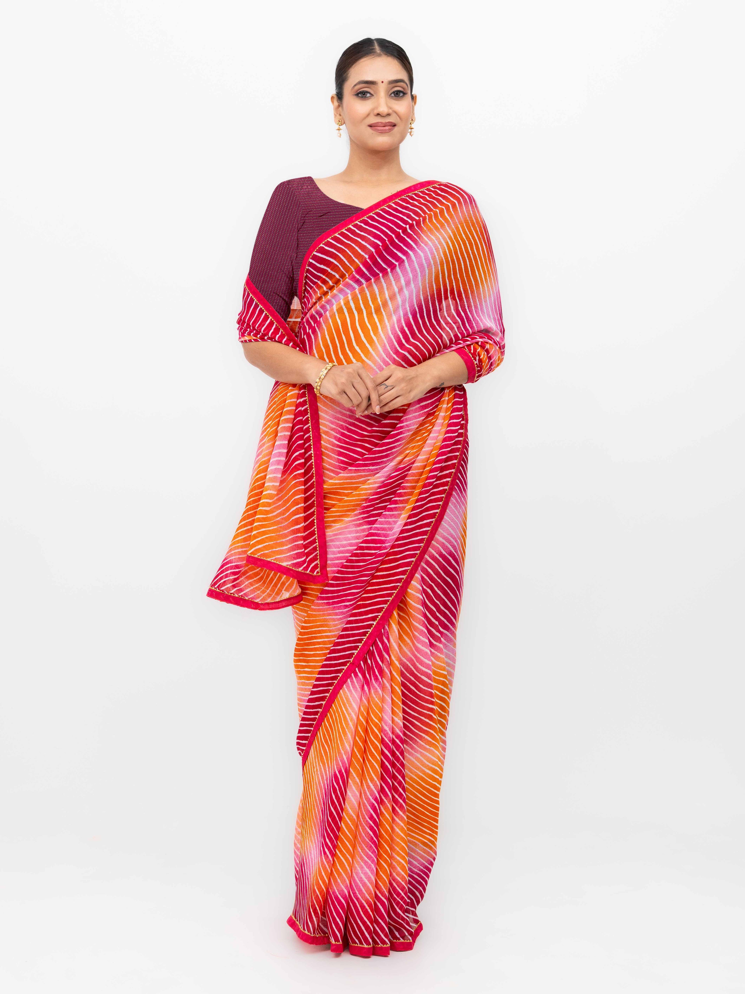 Pink &amp; Red Georgette Leheriya Saree