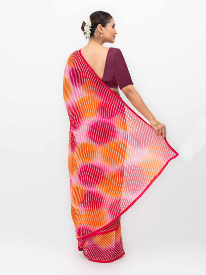 Pink &amp; Red Georgette Leheriya Saree