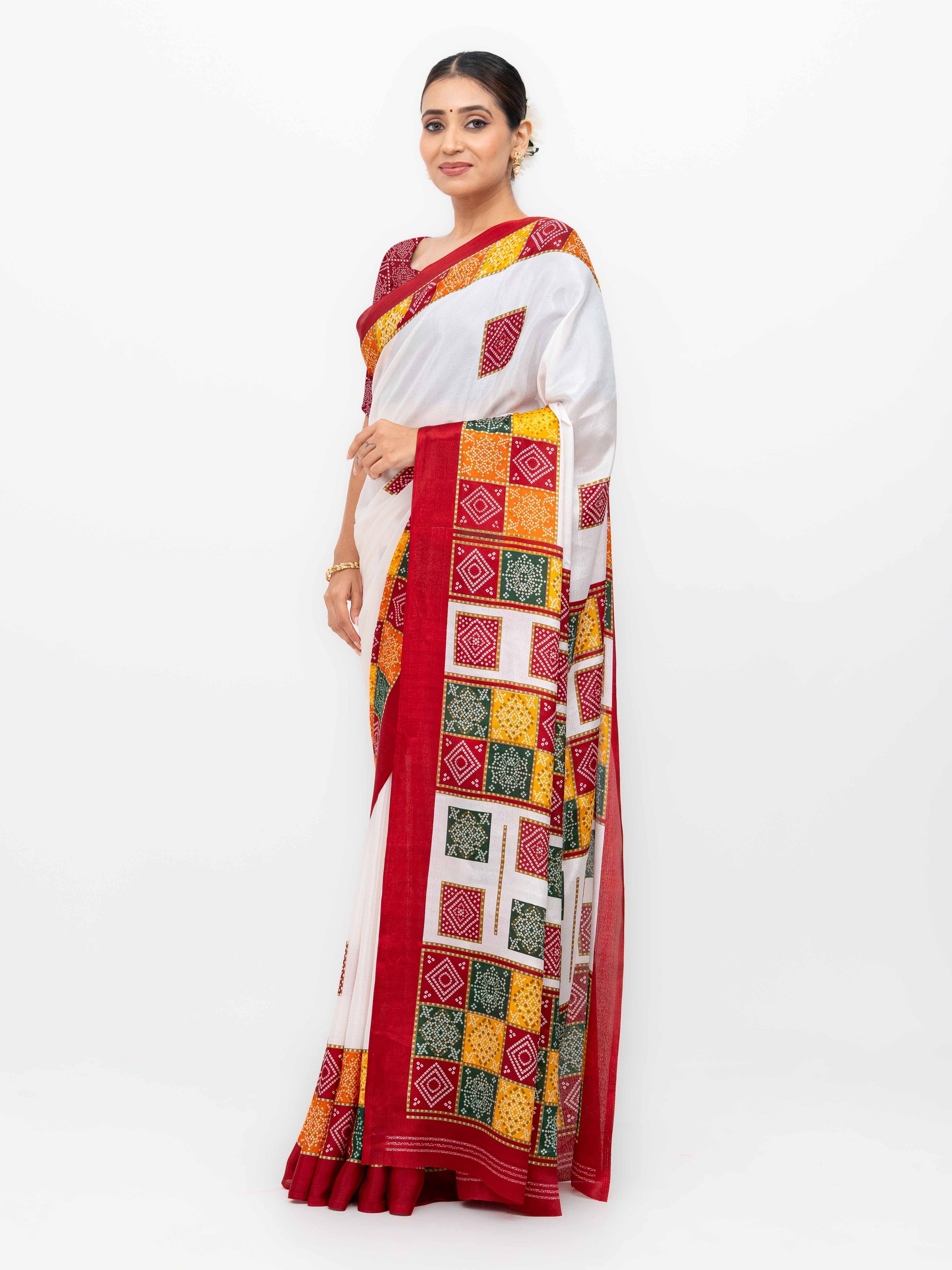White With Maroon Art Silk Saree