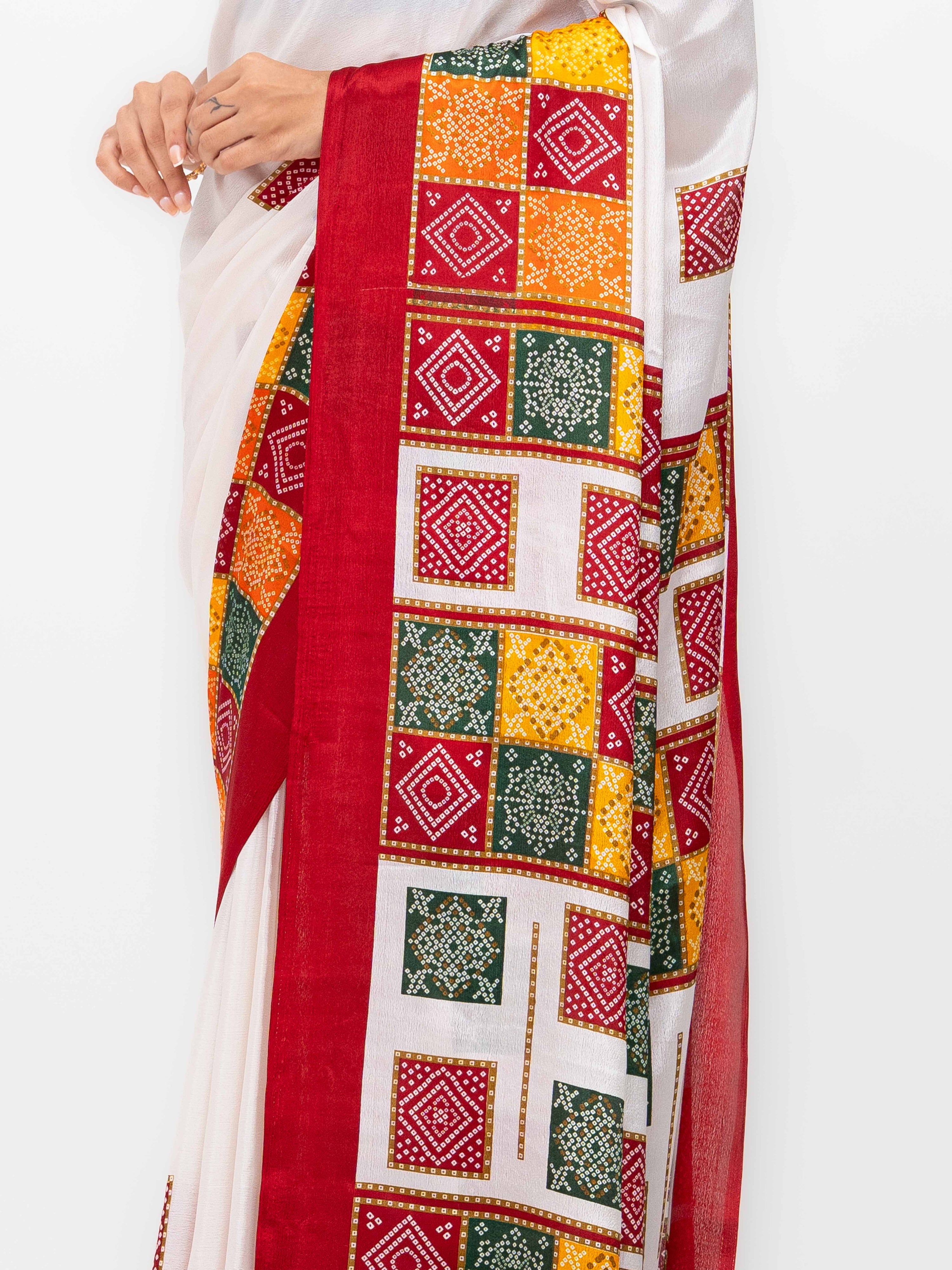 White With Maroon Art Silk Saree