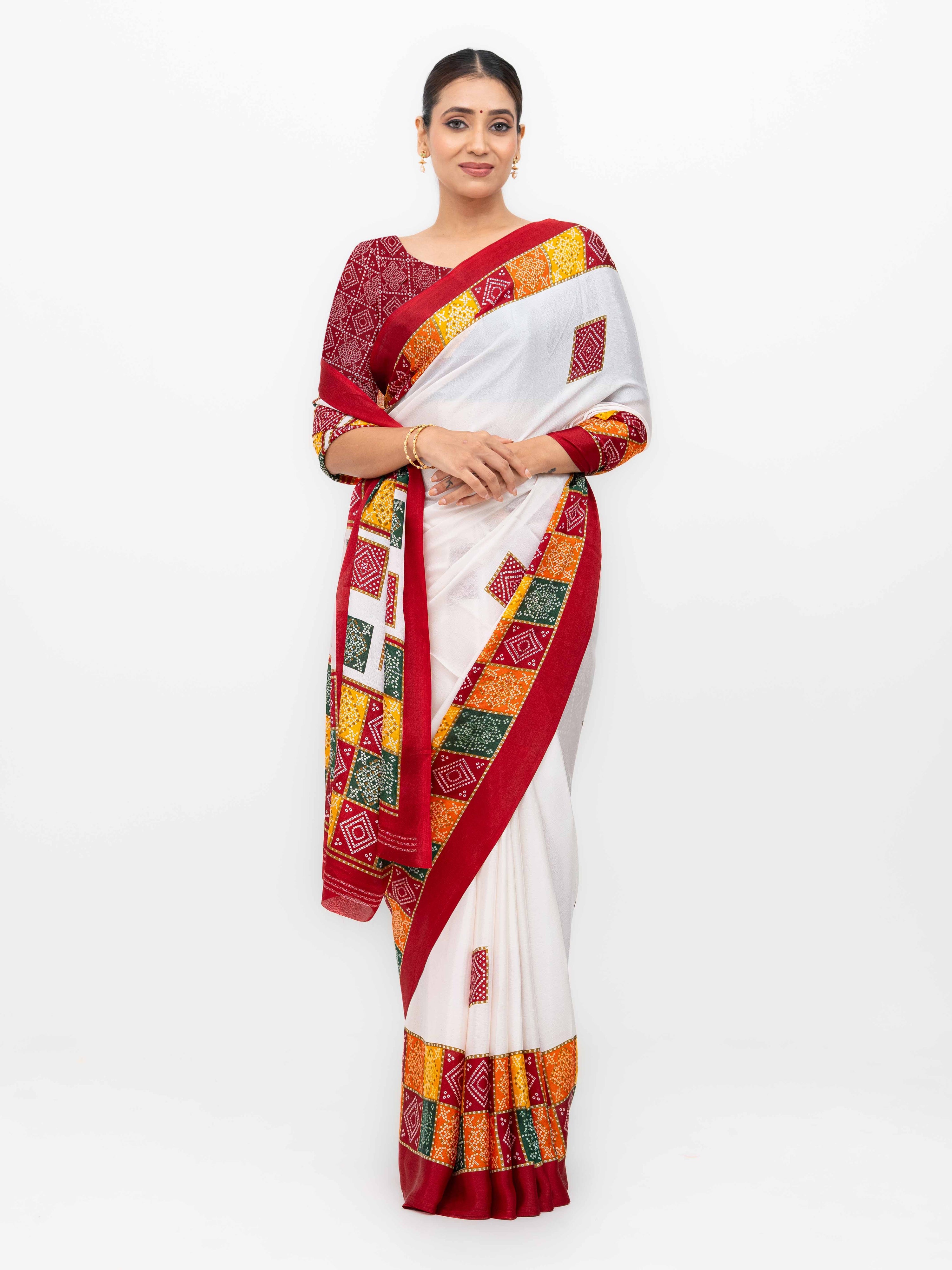 White With Maroon Art Silk Saree