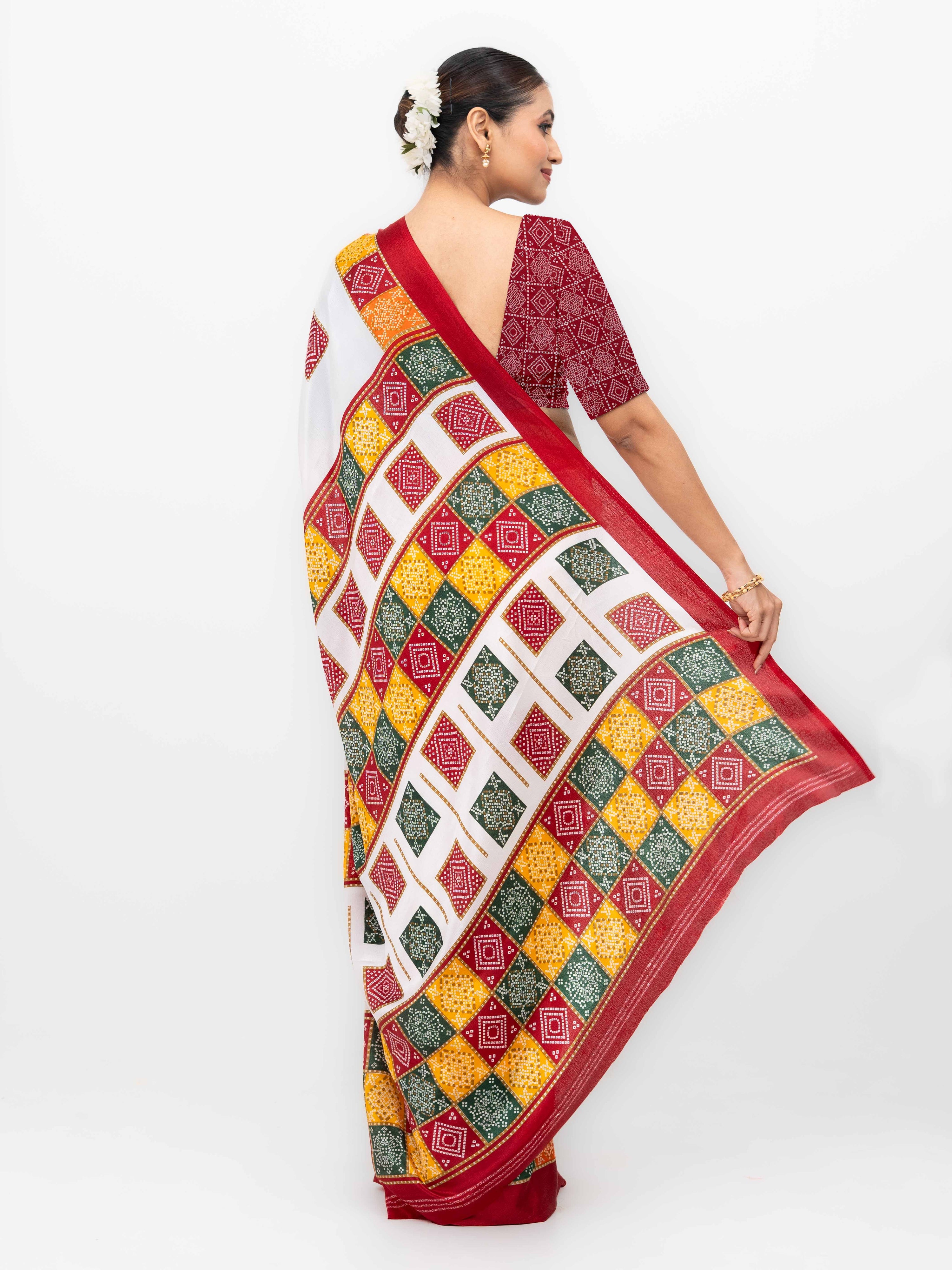 White With Maroon Art Silk Saree