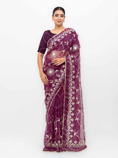 Wine Pure Georgette Gotta Bandhej Saree