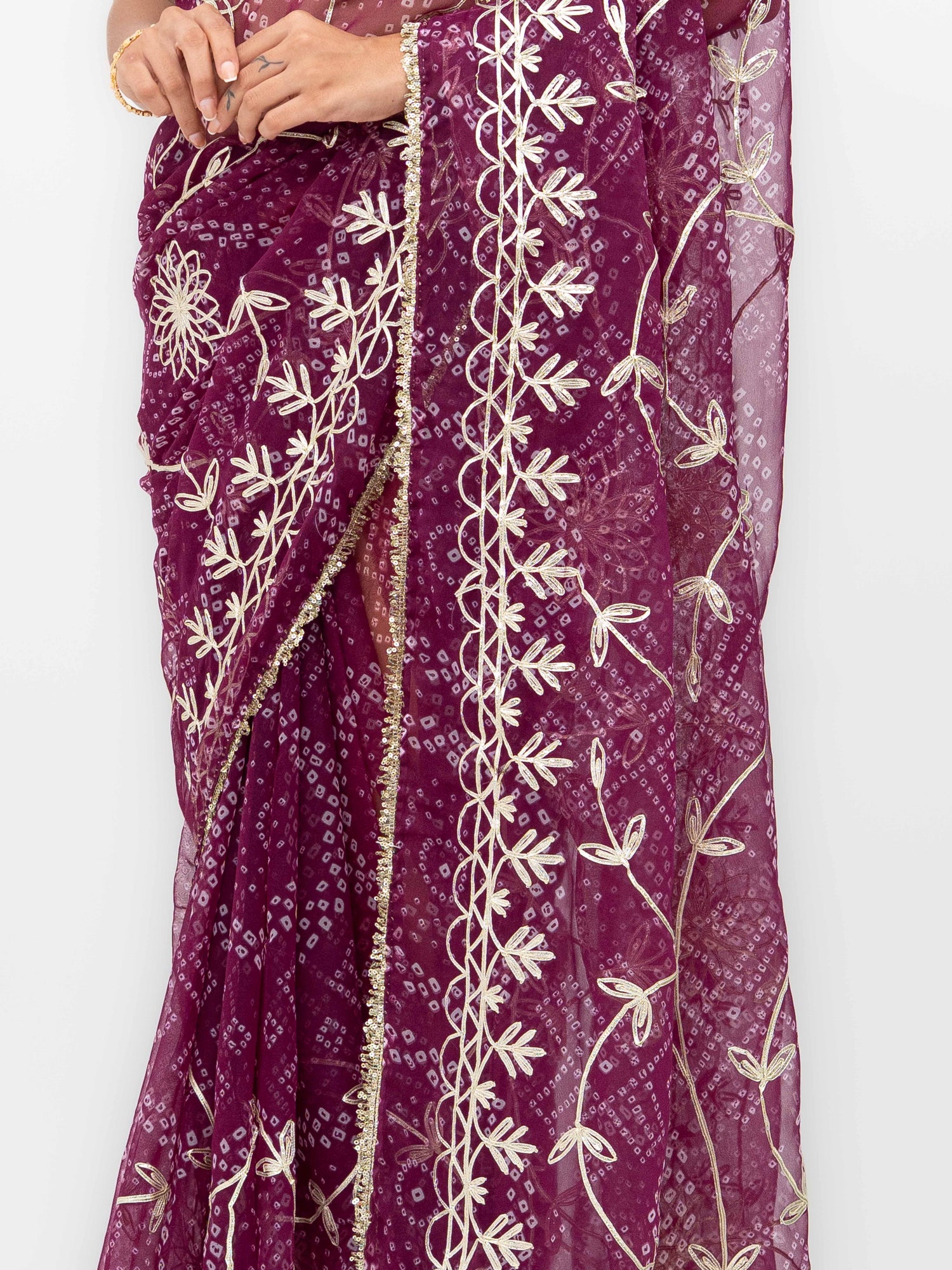 Wine Pure Georgette Gotta Bandhej Saree