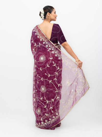 Wine Pure Georgette Gotta Bandhej Saree