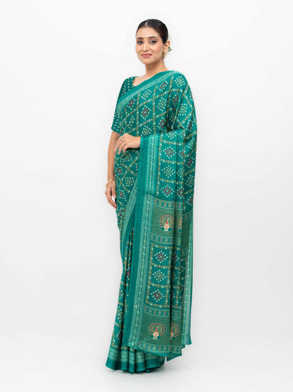 Rama Semi Crepe Bandhani Saree