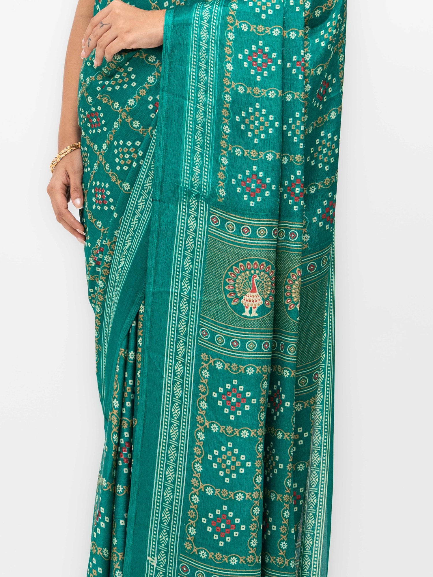 Rama Semi Crepe Bandhani Saree