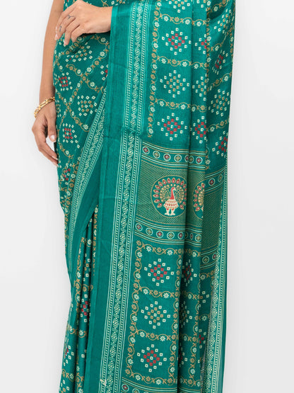 Rama Semi Crepe Bandhani Saree