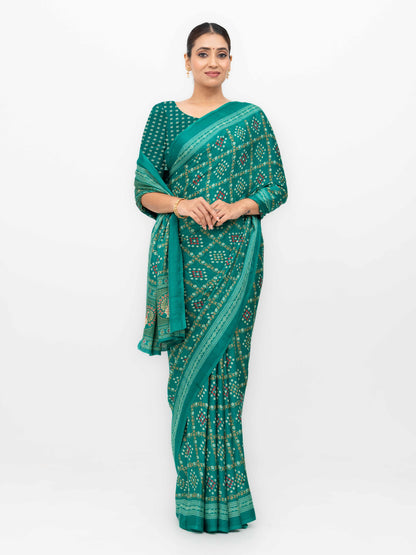 Rama Semi Crepe Bandhani Saree