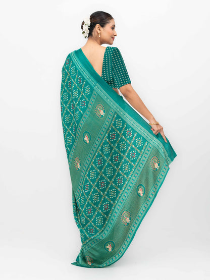Rama Semi Crepe Bandhani Saree