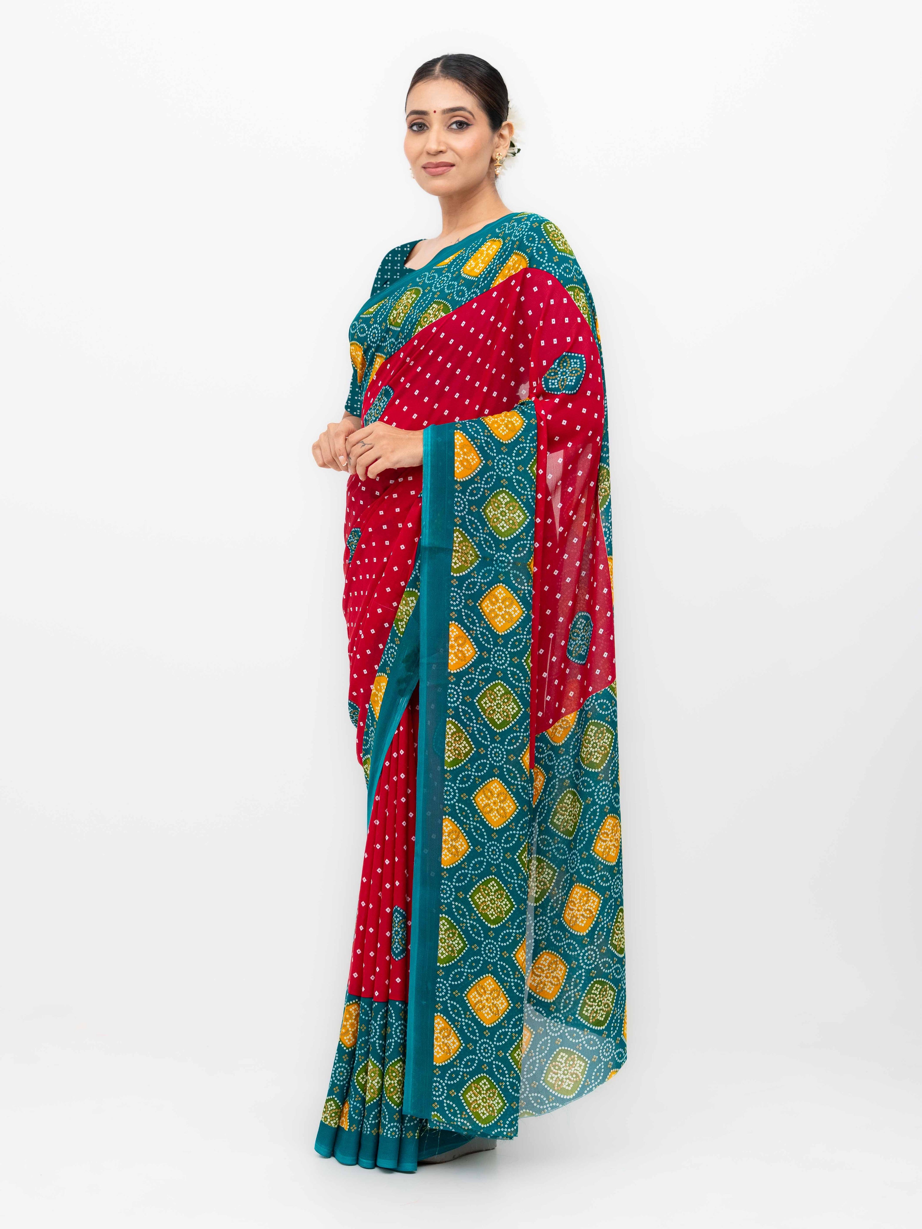 Pink Moss Bandhani Saree
