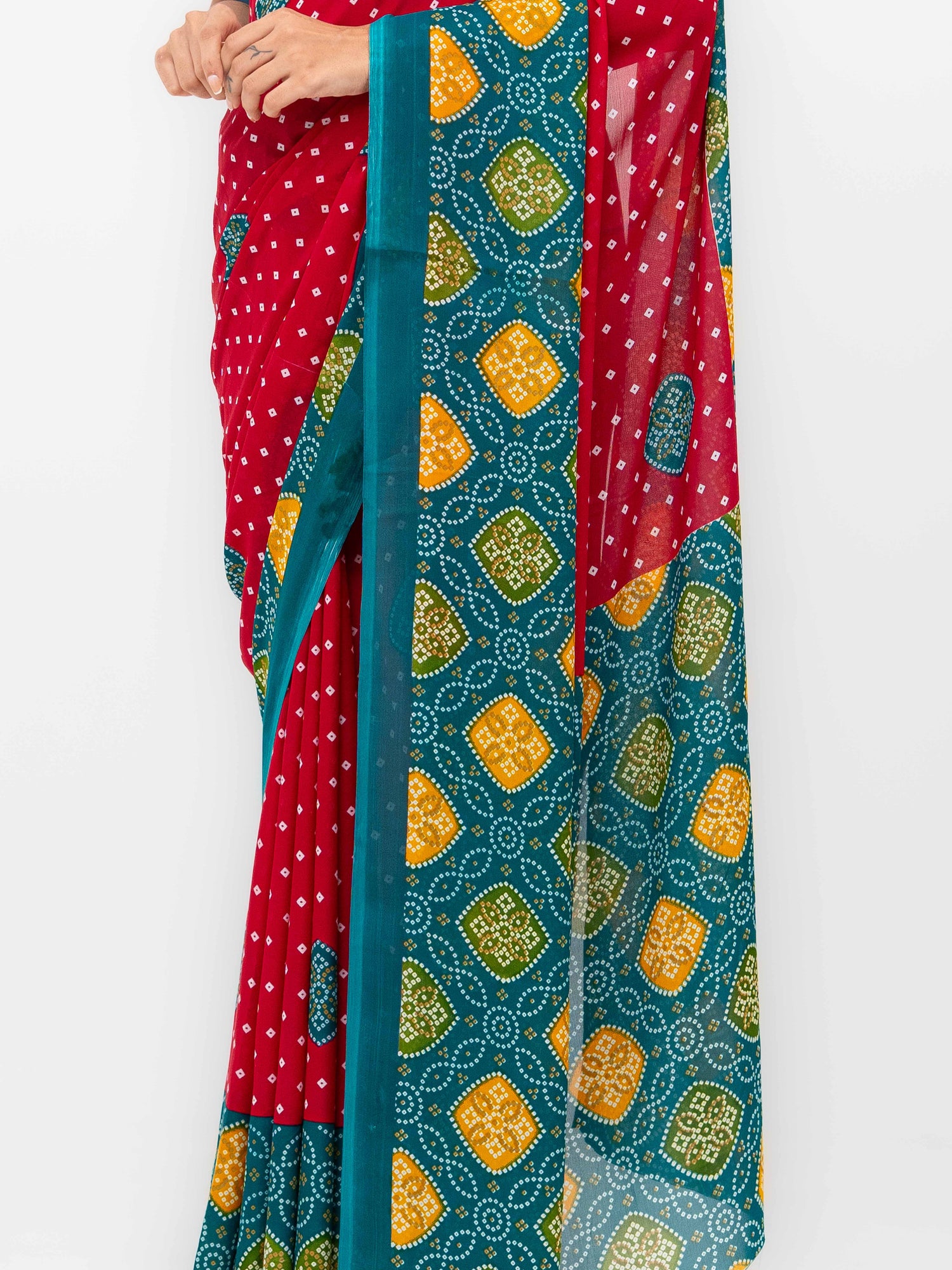Pink Moss Bandhani Saree