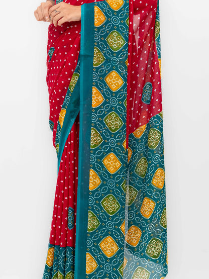 Pink Moss Bandhani Saree