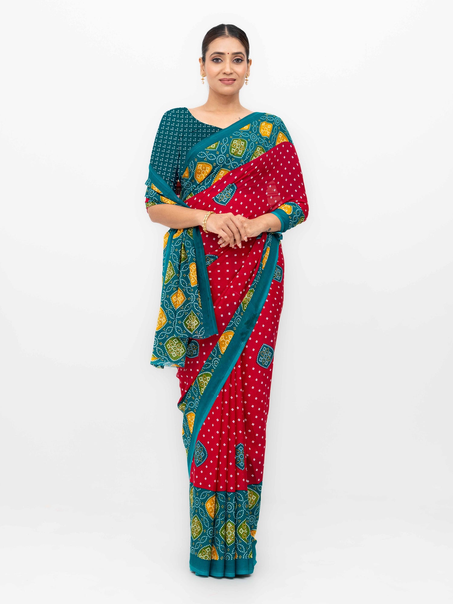 Pink Moss Bandhani Saree
