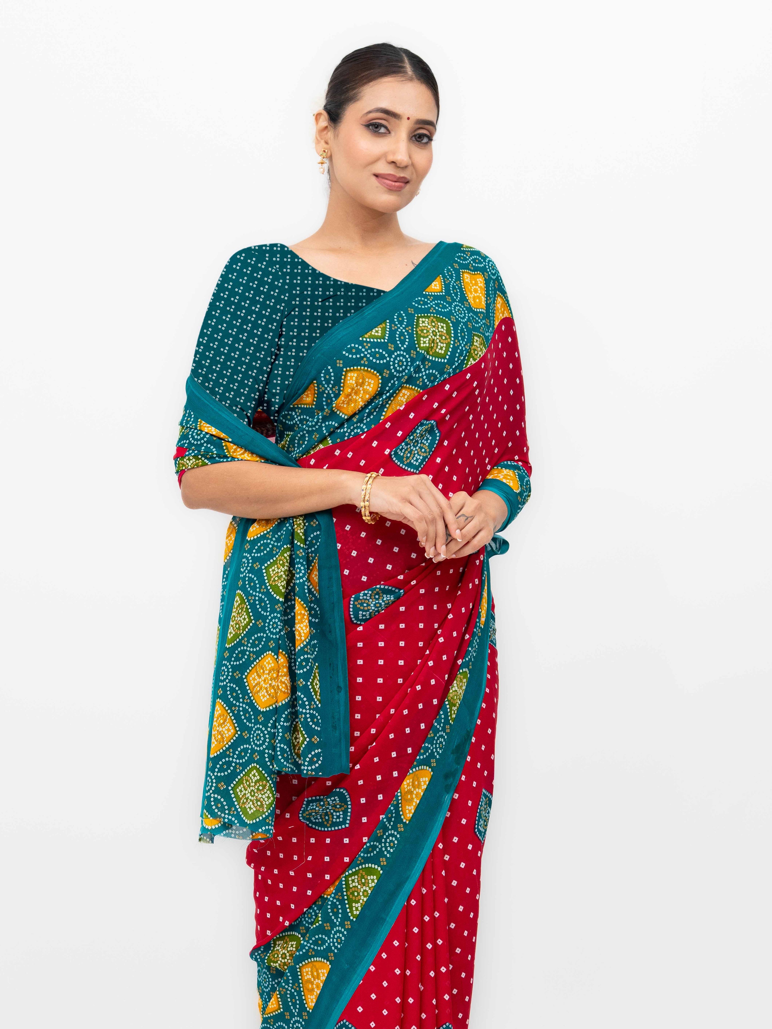 Pink Moss Bandhani Saree